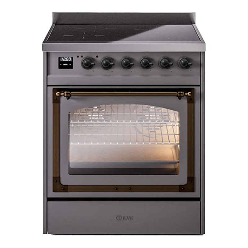 ILVE Nostalgie II Noblesse 30" Induction Freestanding Range in Graphite Matte with Burnished Trim, UNI304NMPMGB