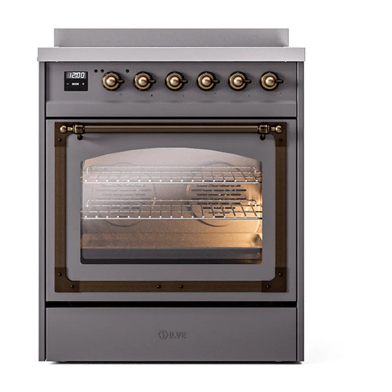 ILVE Nostalgie II Noblesse 30" Induction Freestanding Range in Graphite Matte with Burnished Trim, UNI304NMPMGB