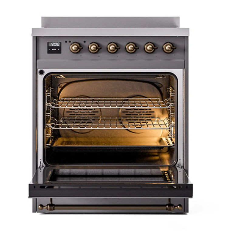 ILVE Nostalgie II Noblesse 30" Induction Freestanding Range in Graphite Matte with Burnished Trim, UNI304NMPMGB