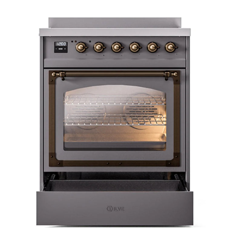 ILVE Nostalgie II Noblesse 30" Induction Freestanding Range in Graphite Matte with Burnished Trim, UNI304NMPMGB