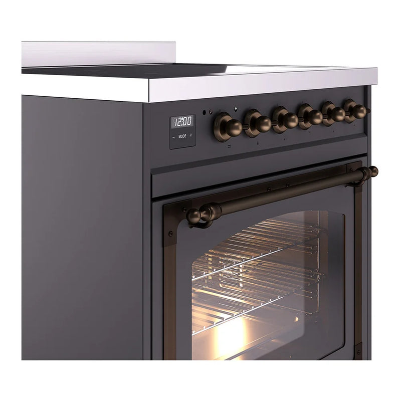 ILVE Nostalgie II Noblesse 30" Induction Freestanding Range in Graphite Matte with Burnished Trim, UNI304NMPMGB