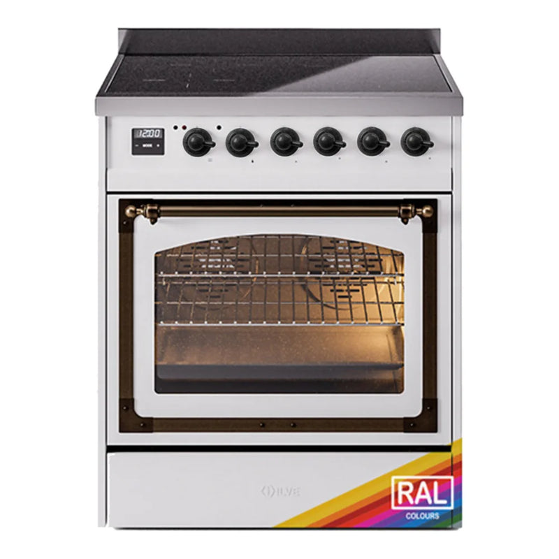ILVE Nostalgie II Noblesse 30" Induction Freestanding Range in RAL Color with Burnished Trim, UNI304NMPRAB