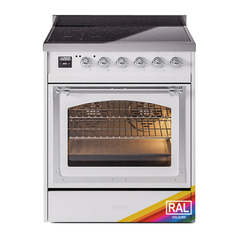 ILVE Nostalgie II Noblesse 30" Induction Freestanding Range in RAL Color with Chrome Trim, UNI304NMPRAC