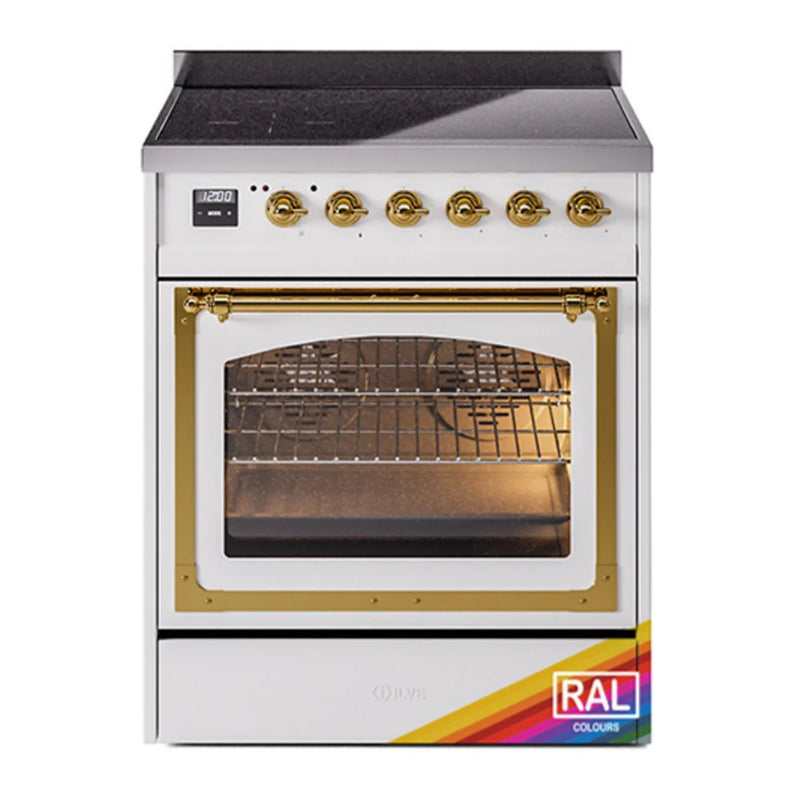 ILVE Nostalgie II Noblesse 30" Induction Freestanding Range in RAL Color with Brass Trim, UNI304NMPRAG
