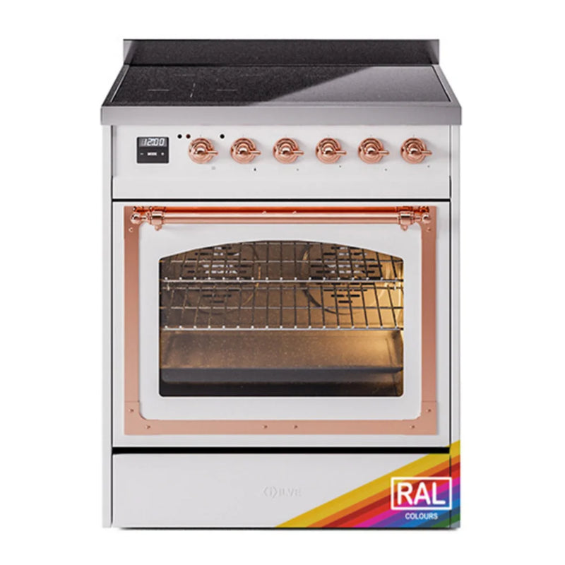 ILVE Nostalgie II Noblesse 30" Induction Freestanding Range in RAL Color with Copper Trim, UNI304NMPRAP
