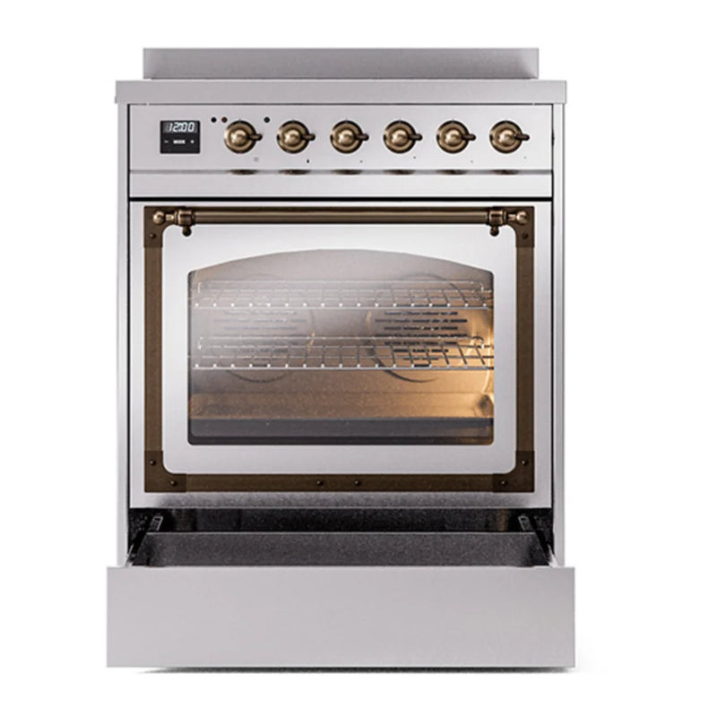 ILVE Nostalgie II Noblesse 30" Induction Freestanding Range in Stainless Steel with Burnished Trim, UNI304NMPSSB