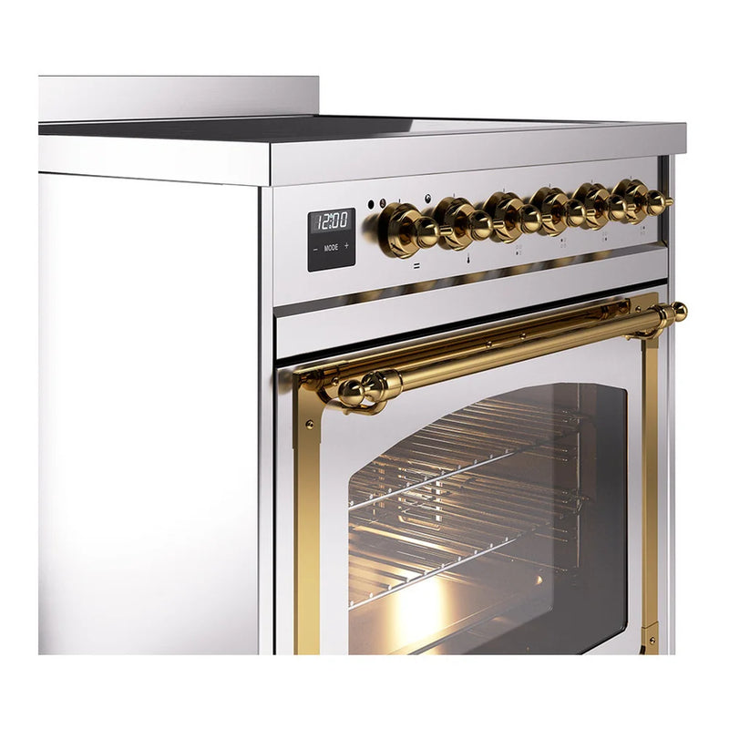 ILVE Nostalgie II Noblesse 30" Induction Freestanding Range in Stainless Steel with Brass Trim, UNI304NMPSSG