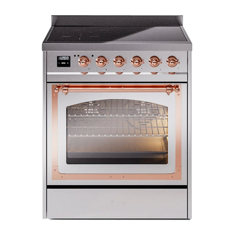 ILVE Nostalgie II Noblesse 30" Induction Freestanding Range in Stainless Steel with Copper Trim, UNI304NMPSSP