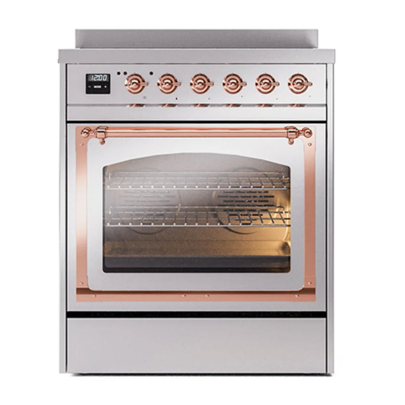 ILVE Nostalgie II Noblesse 30" Induction Freestanding Range in Stainless Steel with Copper Trim, UNI304NMPSSP