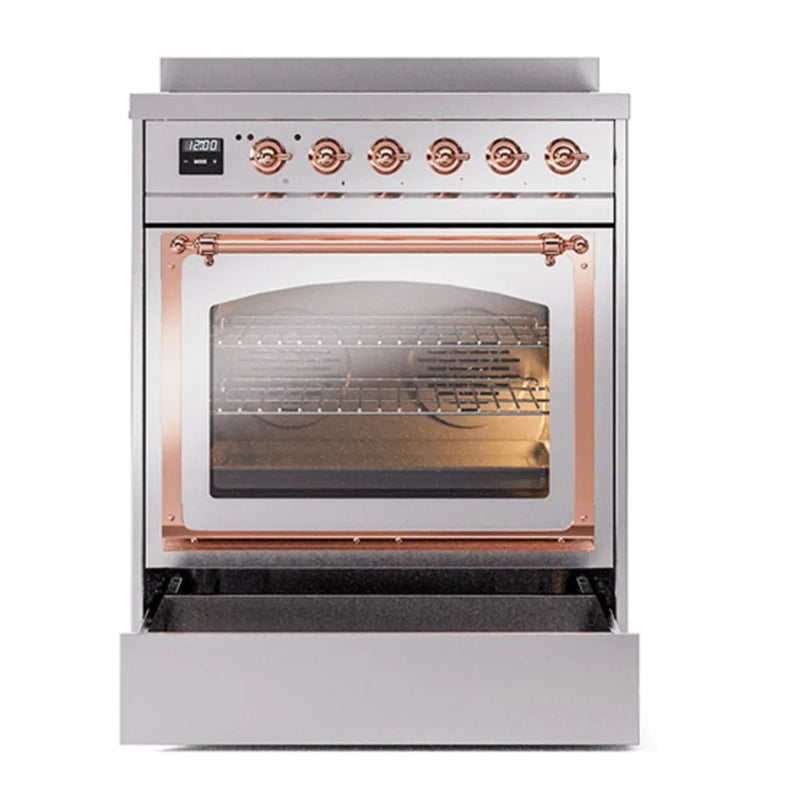 ILVE Nostalgie II Noblesse 30" Induction Freestanding Range in Stainless Steel with Copper Trim, UNI304NMPSSP
