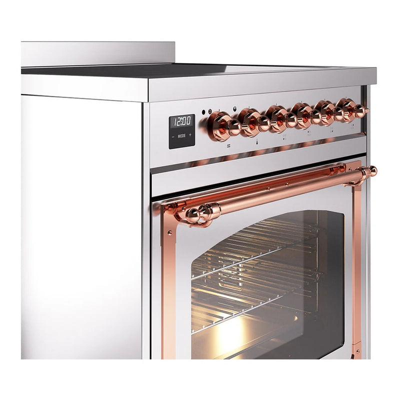ILVE Nostalgie II Noblesse 30" Induction Freestanding Range in Stainless Steel with Copper Trim, UNI304NMPSSP