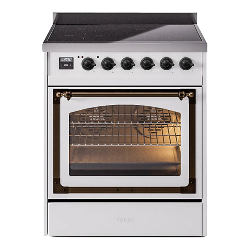ILVE Nostalgie II Noblesse 30" Induction Freestanding Range in White with Burnished Trim, UNI304NMPWHB