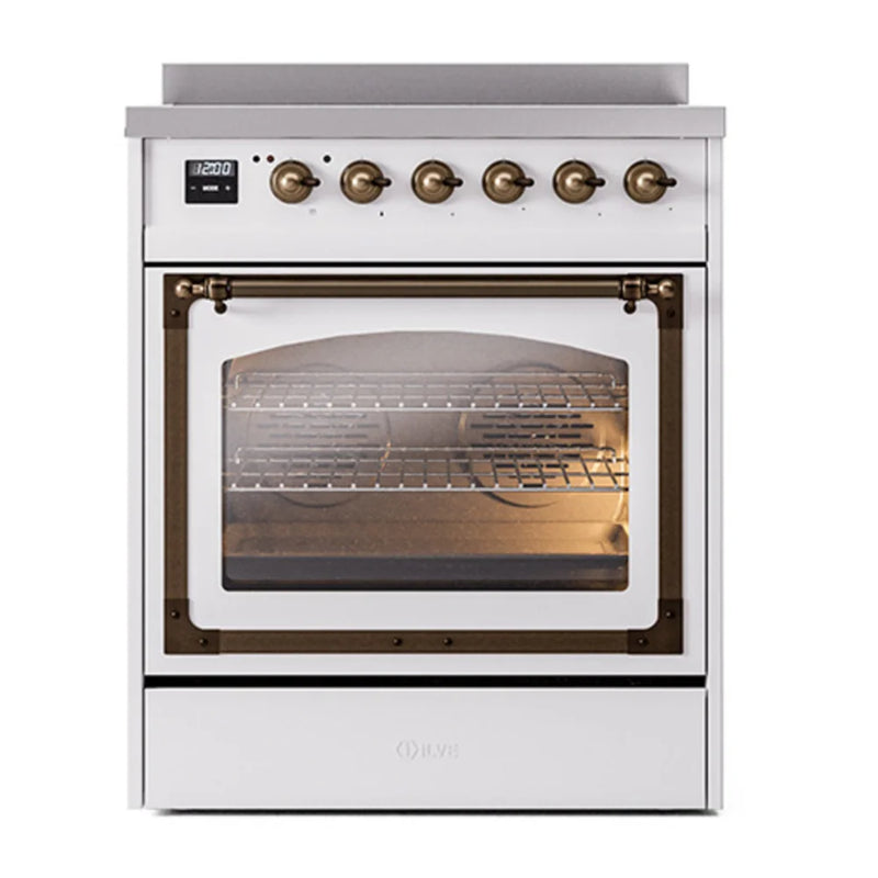 ILVE Nostalgie II Noblesse 30" Induction Freestanding Range in White with Burnished Trim, UNI304NMPWHB