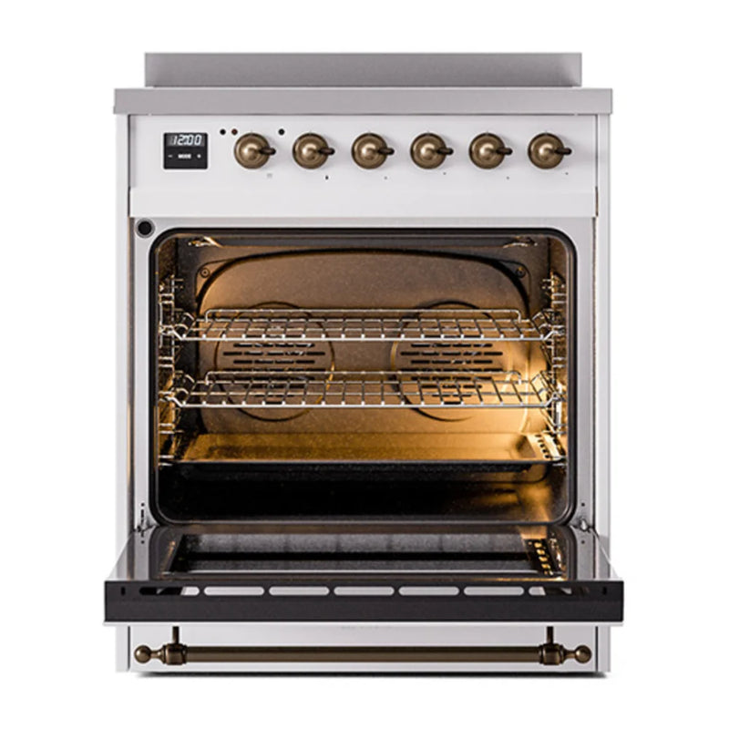 ILVE Nostalgie II Noblesse 30" Induction Freestanding Range in White with Burnished Trim, UNI304NMPWHB