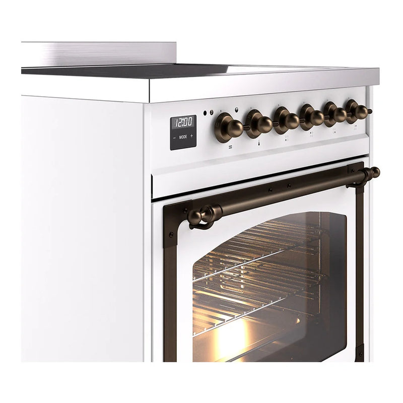 ILVE Nostalgie II Noblesse 30" Induction Freestanding Range in White with Burnished Trim, UNI304NMPWHB