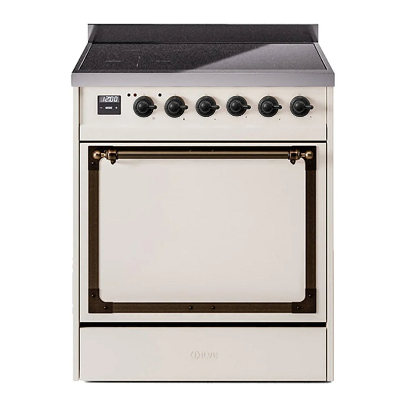 ILVE Nostalgie II Noblesse 30" Induction Freestanding Range in Antique White with Burnished Trim, UNI304QNMPAWB