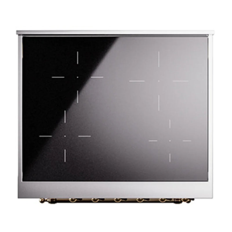 ILVE Nostalgie II Noblesse 30" Induction Freestanding Range in Antique White with Burnished Trim, UNI304QNMPAWB