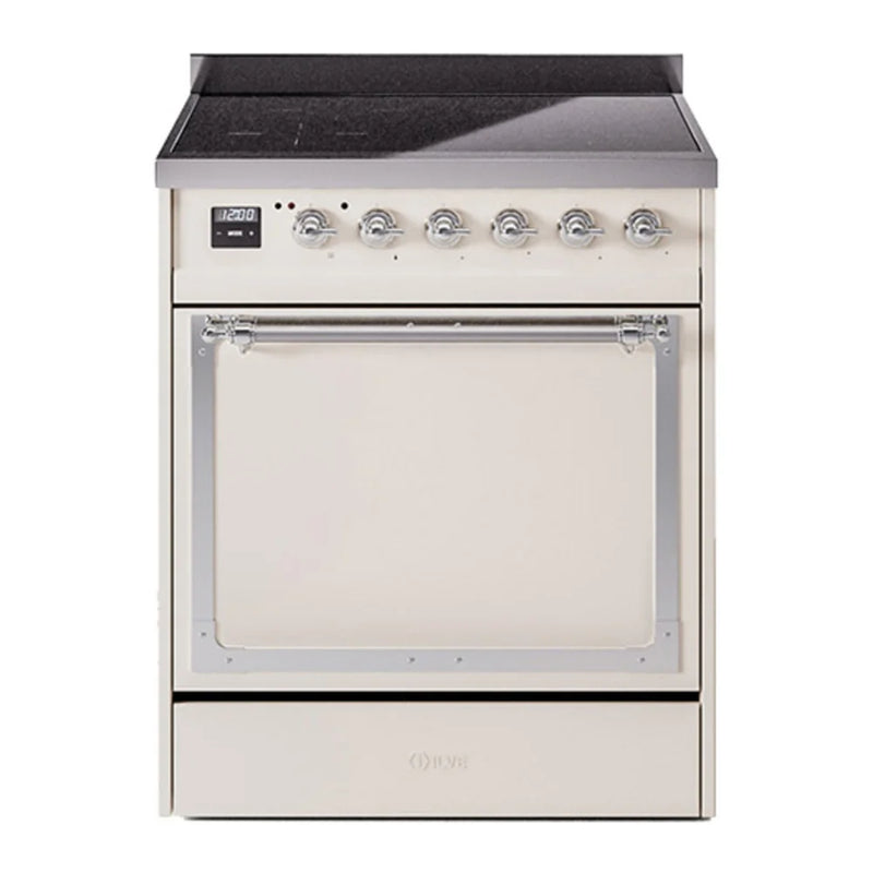ILVE Nostalgie II Noblesse 30" Induction Freestanding Range in Antique White with Chrome Trim, UNI304QNMPAWC