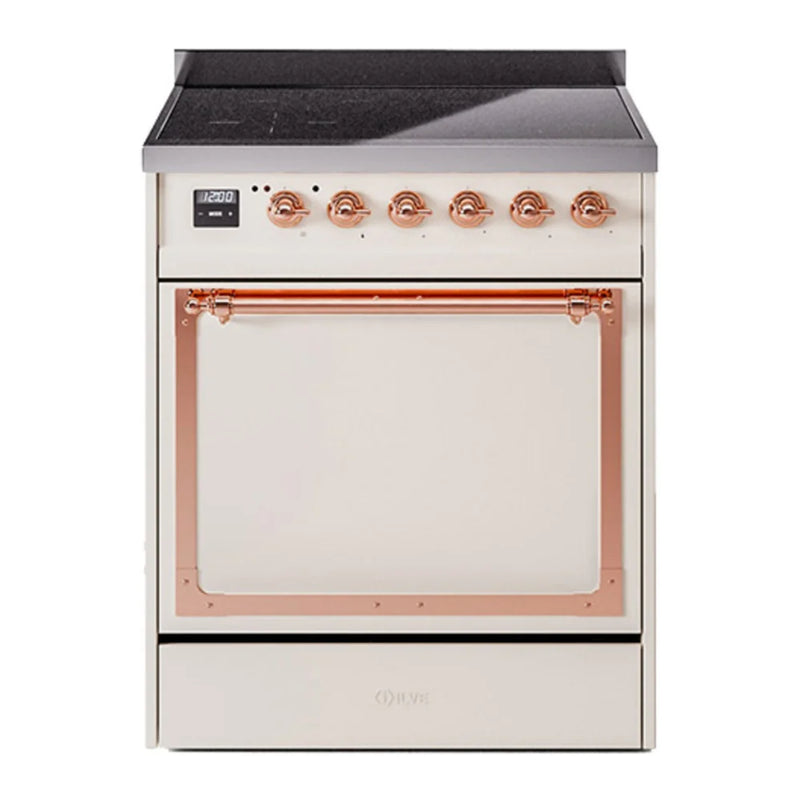 ILVE Nostalgie II Noblesse 30" Induction Freestanding Range in Antique White with Copper Trim, UNI304QNMPAWP