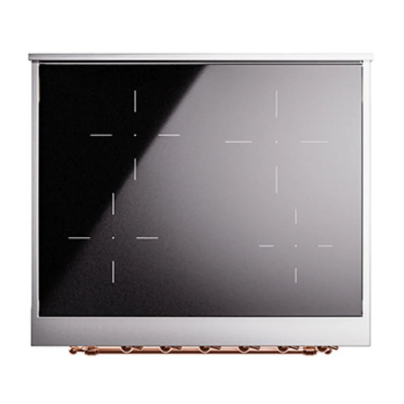 ILVE Nostalgie II Noblesse 30" Induction Freestanding Range in Antique White with Copper Trim, UNI304QNMPAWP