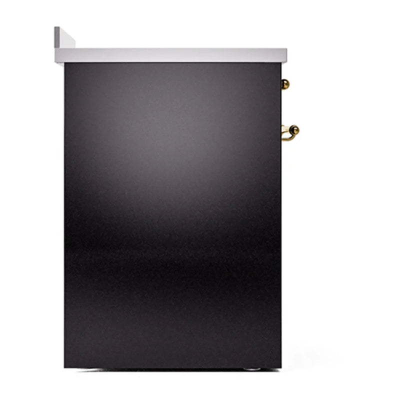 ILVE Nostalgie II Noblesse 30" Induction Freestanding Range in Glossy Black with Brass Trim, UNI304QNMPBKG