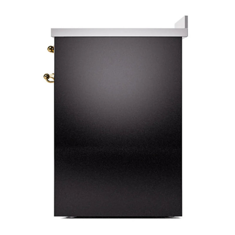 ILVE Nostalgie II Noblesse 30" Induction Freestanding Range in Glossy Black with Brass Trim, UNI304QNMPBKG