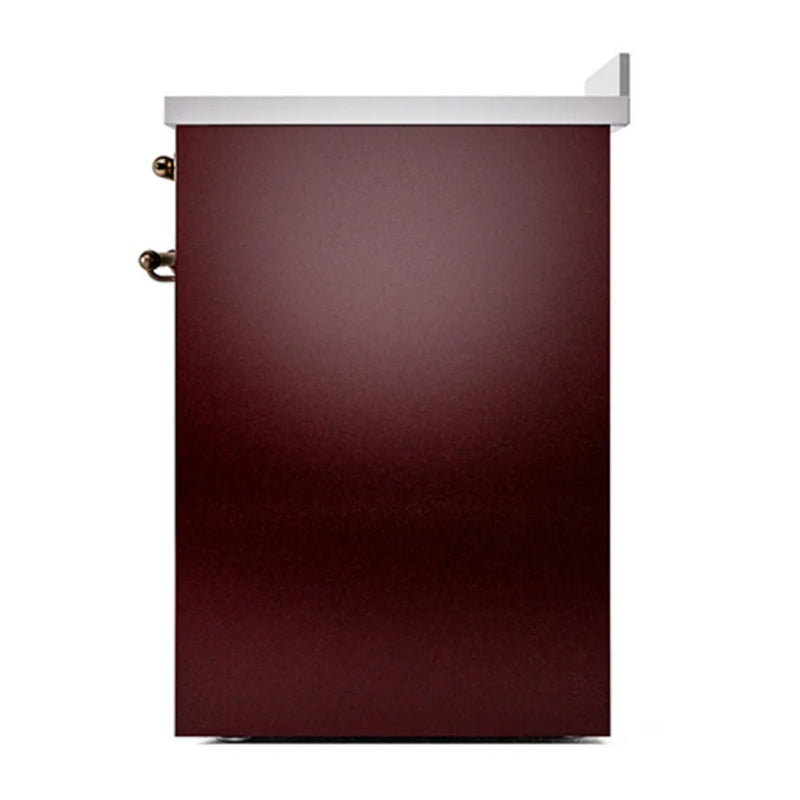 ILVE Nostalgie II Noblesse 30" Induction Freestanding Range in Burgundy with Burnished Trim, UNI304QNMPBUB