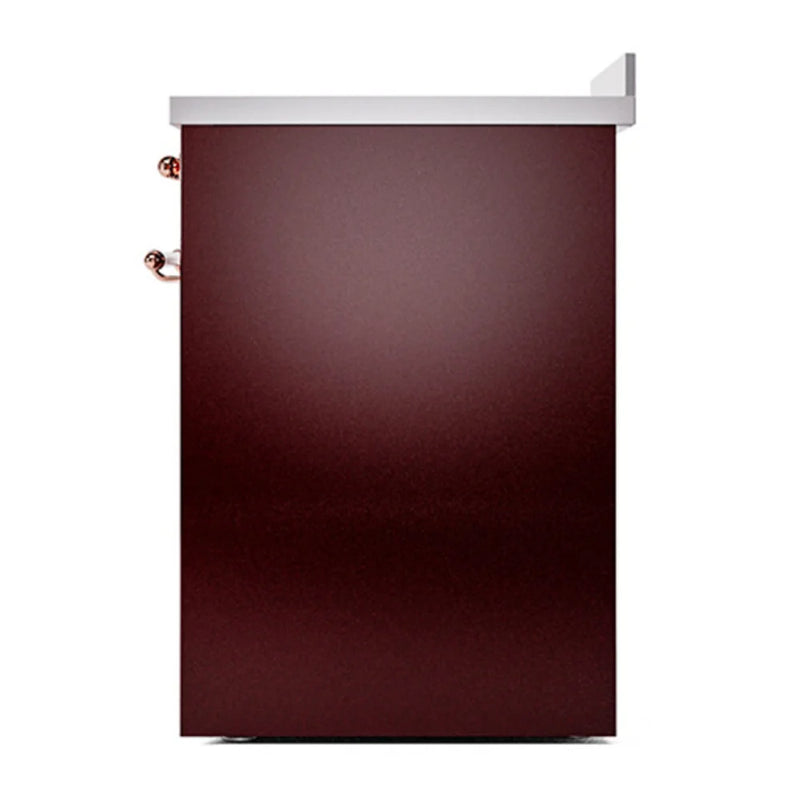 ILVE Nostalgie II Noblesse 30" Induction Freestanding Range in Burgundy with Copper Trim, UNI304QNMPBUP