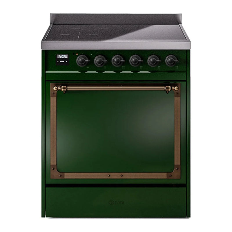 ILVE Nostalgie II Noblesse 30" Induction Freestanding Range in Emerald Green with Burnished Trim, UNI304QNMPEGB