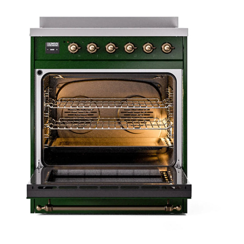 ILVE Nostalgie II Noblesse 30" Induction Freestanding Range in Emerald Green with Burnished Trim, UNI304QNMPEGB