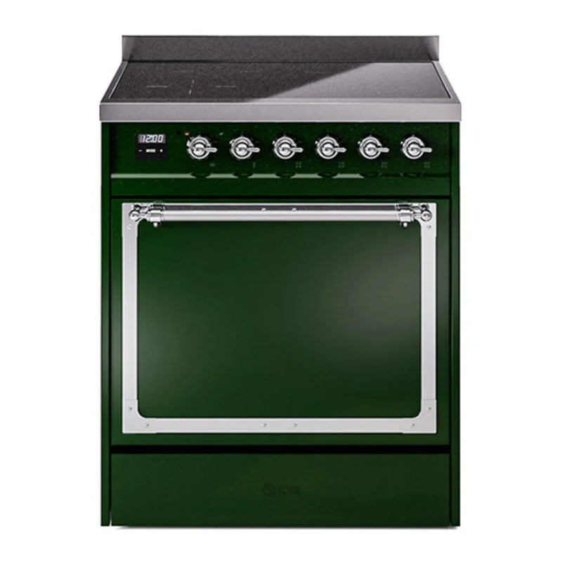 ILVE Nostalgie II Noblesse 30" Induction Freestanding Range in Emerald Green with Chrome Trim, UNI304QNMPEGC
