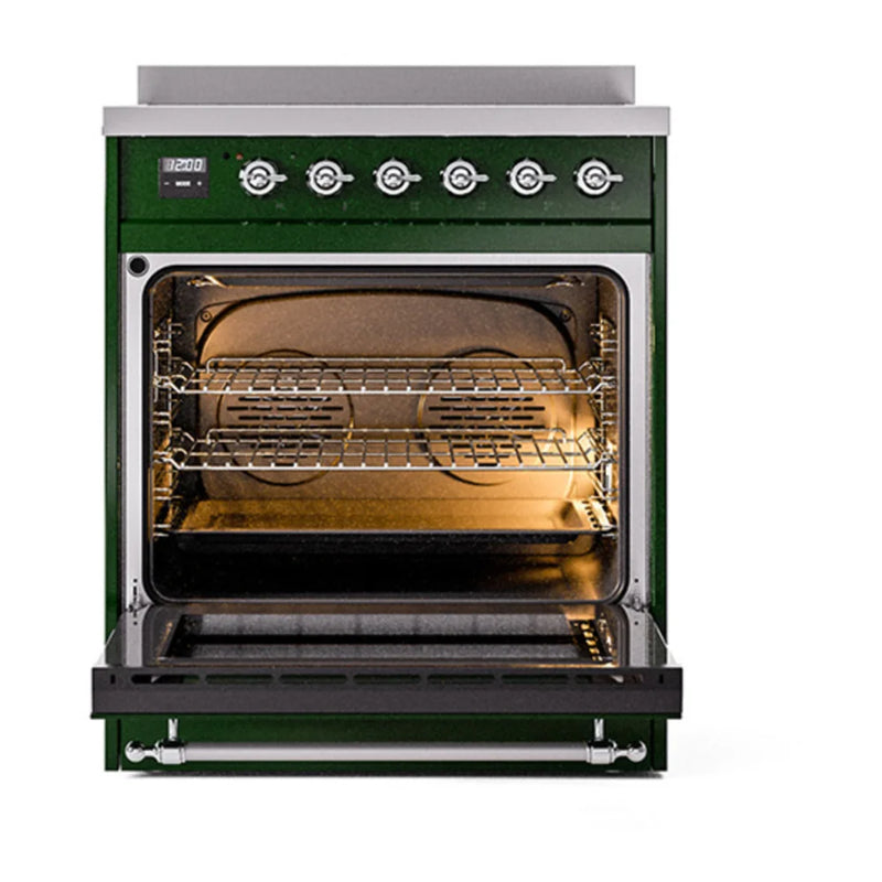 ILVE Nostalgie II Noblesse 30" Induction Freestanding Range in Emerald Green with Chrome Trim, UNI304QNMPEGC