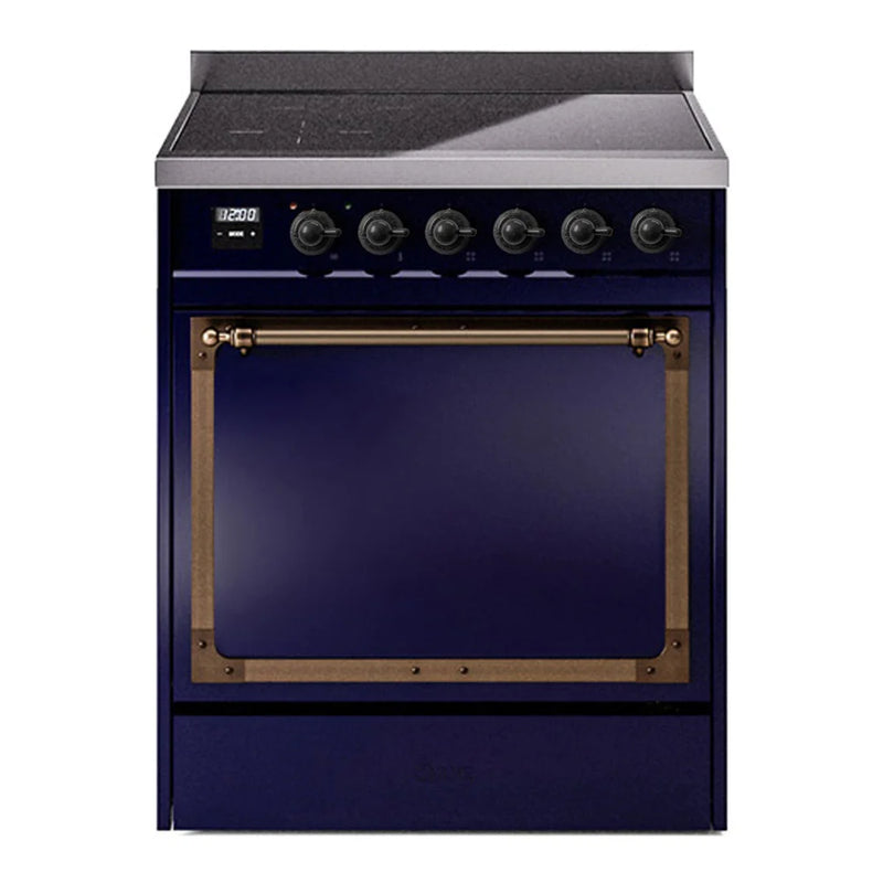 ILVE Nostalgie II Noblesse 30" Induction Freestanding Range in Midnight Blue with Burnished Trim, UNI304QNMPMBB