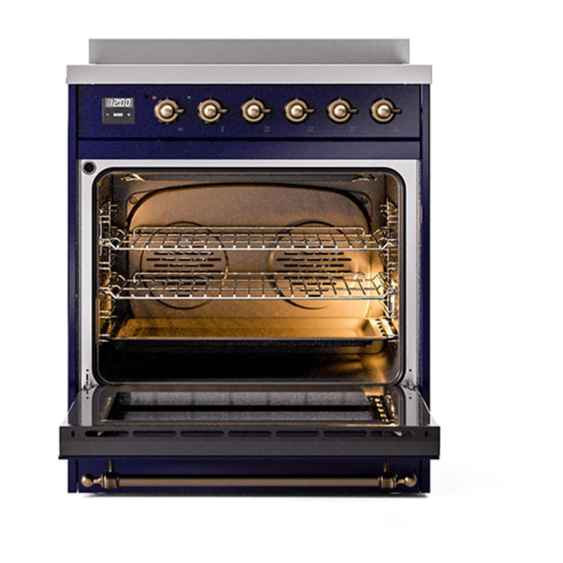 ILVE Nostalgie II Noblesse 30" Induction Freestanding Range in Midnight Blue with Burnished Trim, UNI304QNMPMBB