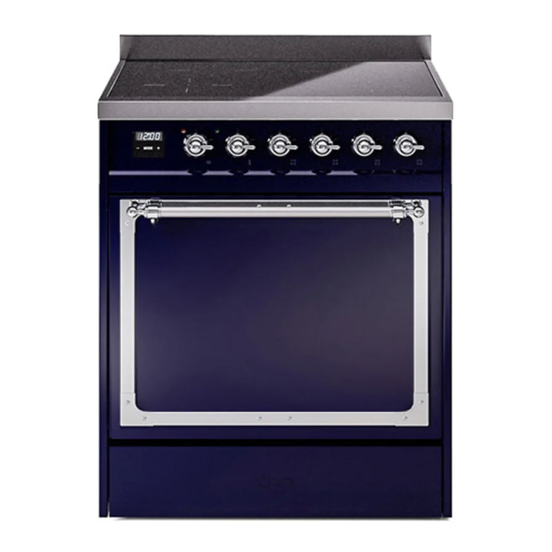 ILVE Nostalgie II Noblesse 30" Induction Freestanding Range in Midnight Blue with Chrome Trim, UNI304QNMPMBC