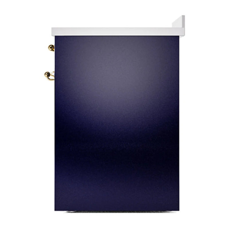 ILVE Nostalgie II Noblesse 30" Induction Freestanding Range in Midnight Blue with Brass Trim, UNI304QNMPMBG