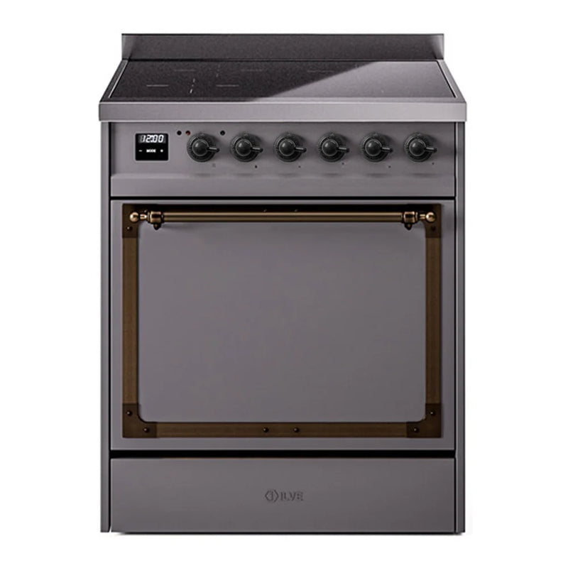 ILVE Nostalgie II Noblesse 30" Induction Freestanding Range in Graphite Matte with Burnished Trim, UNI304QNMPMGB