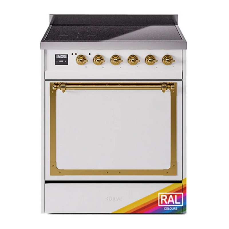 ILVE Nostalgie II Noblesse 30" Induction Freestanding Range in RAL Color with Brass Trim, UNI304QNMPRAG
