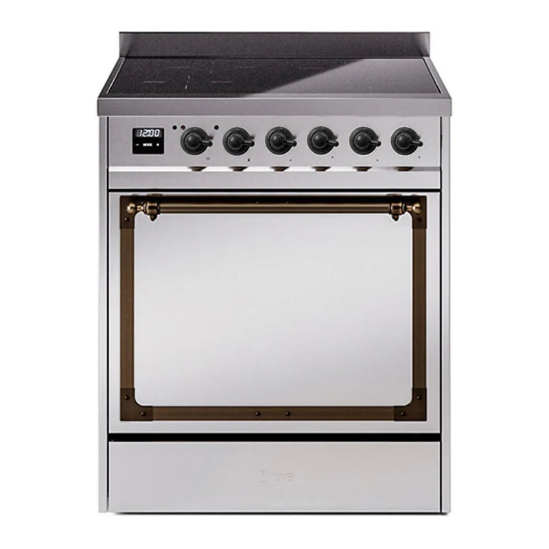 ILVE Nostalgie II Noblesse 30" Induction Freestanding Range in Stainless Steel with Burnished Trim, UNI304QNMPSSB