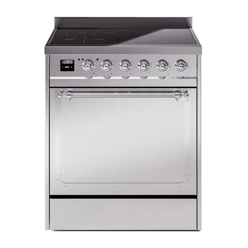 ILVE Nostalgie II Noblesse 30" Induction Freestanding Range in Stainless Steel with Chrome Trim, UNI304QNMPSSC