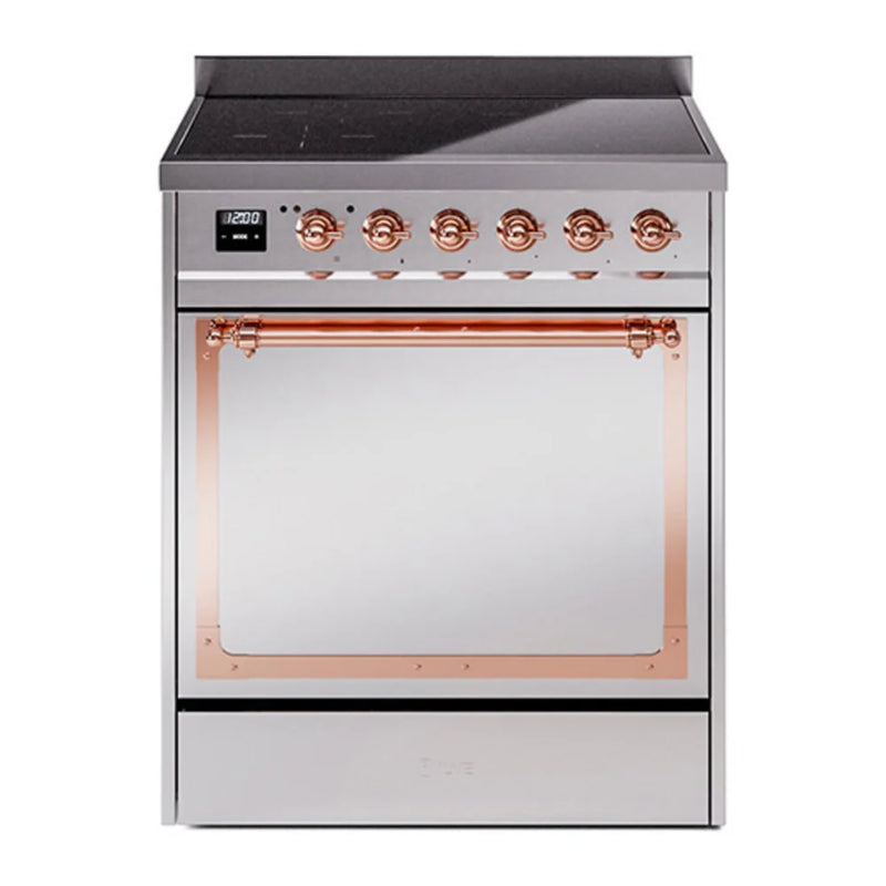 ILVE Nostalgie II Noblesse 30" Induction Freestanding Range in Stainless Steel with Copper Trim, UNI304QNMPSSP