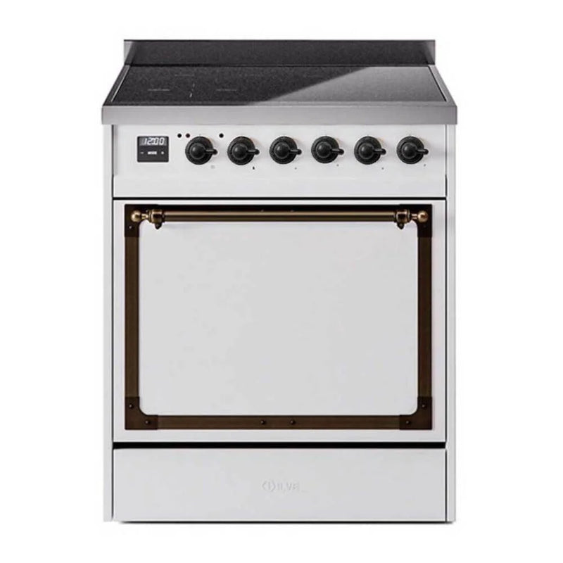 ILVE Nostalgie II Noblesse 30" Induction Freestanding Range in White with Burnished Trim, UNI304QNMPWHB