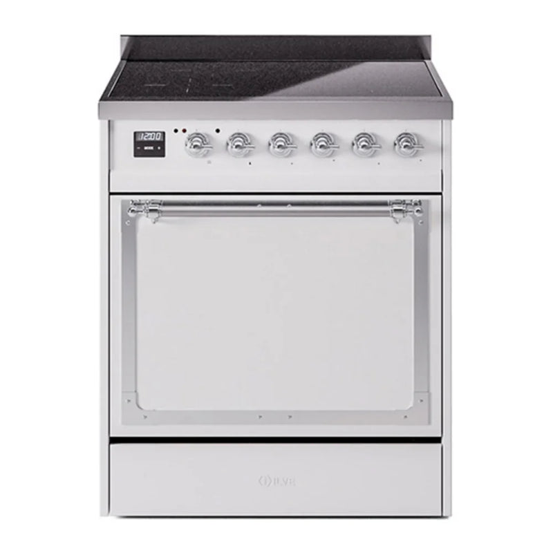 ILVE Nostalgie II Noblesse 30" Induction Freestanding Range in White with Chrome Trim, UNI304QNMPWHC
