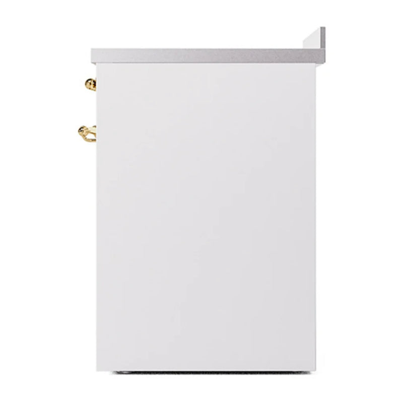 ILVE Nostalgie II Noblesse 30" Induction Freestanding Range in White with Brass Trim, UNI304QNMPWHG