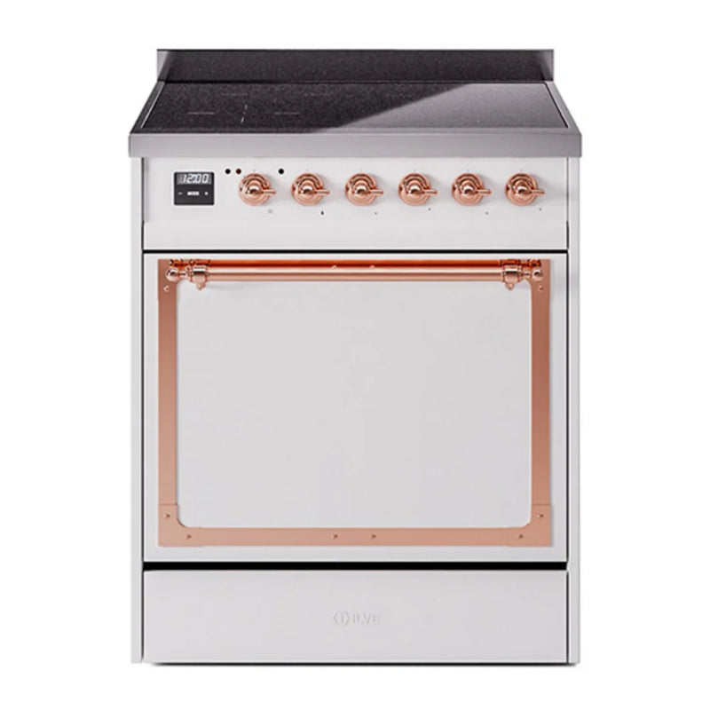 ILVE Nostalgie II Noblesse 30" Induction Freestanding Range in White with Copper Trim, UNI304QNMPWHP
