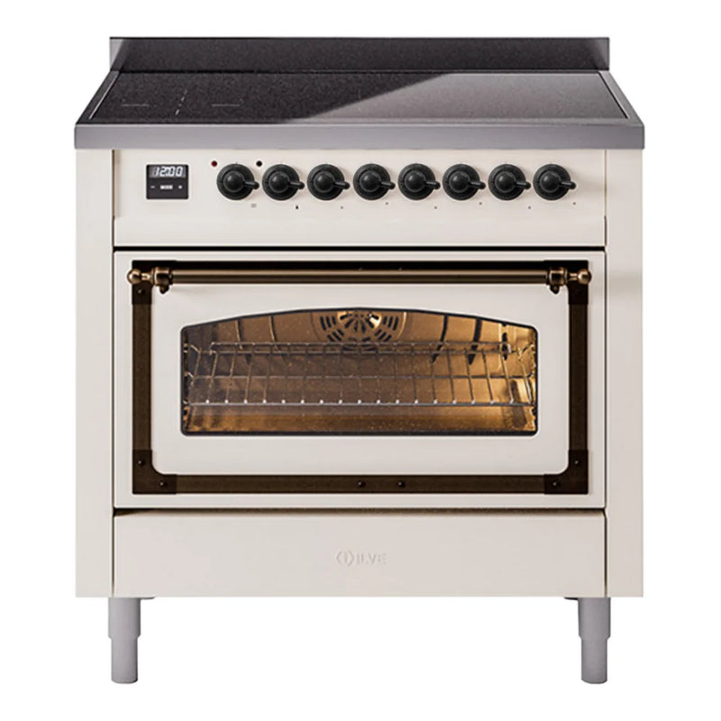 ILVE Nostalgie II Noblesse 36" Induction Freestanding Range in Antique White with Burnished Trim, UNI366NMPAWB
