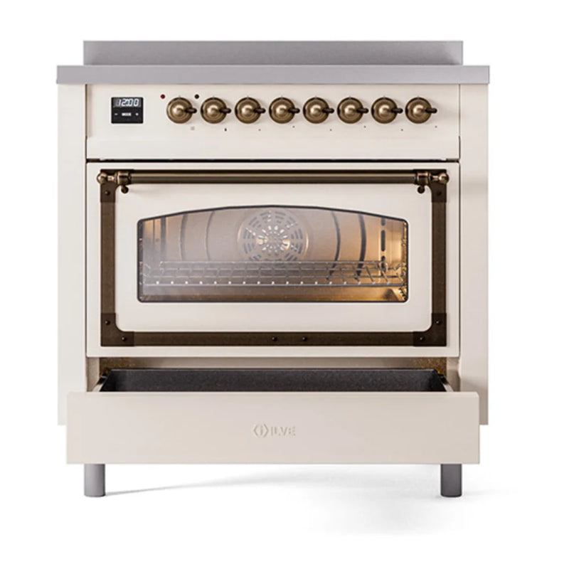 ILVE Nostalgie II Noblesse 36" Induction Freestanding Range in Antique White with Burnished Trim, UNI366NMPAWB