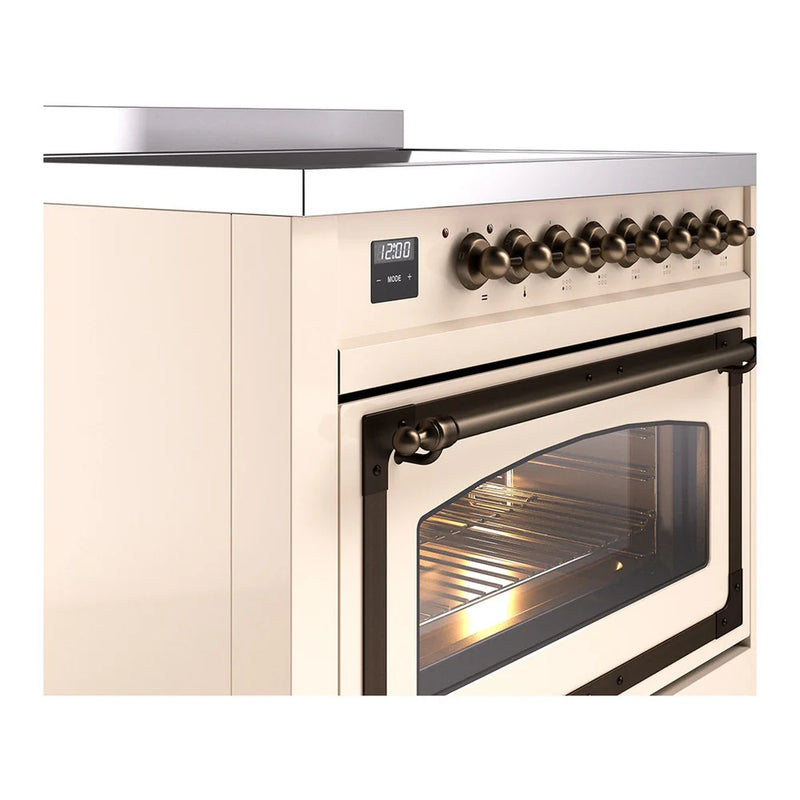 ILVE Nostalgie II Noblesse 36" Induction Freestanding Range in Antique White with Burnished Trim, UNI366NMPAWB
