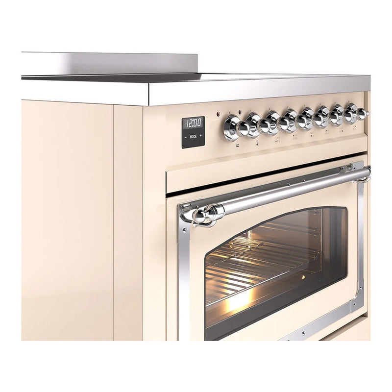 ILVE Nostalgie II Noblesse 36" Induction Freestanding Range in Antique White with Chrome Trim, UNI366NMPAWC