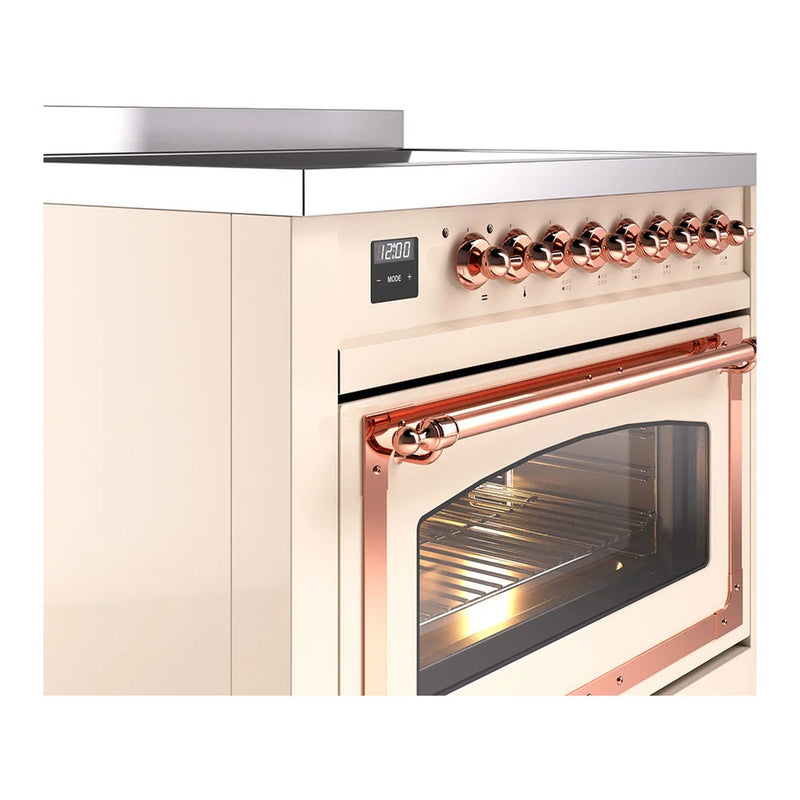 ILVE Nostalgie II Noblesse 36" Induction Freestanding Range in Antique White with Copper Trim, UNI366NMPAWP